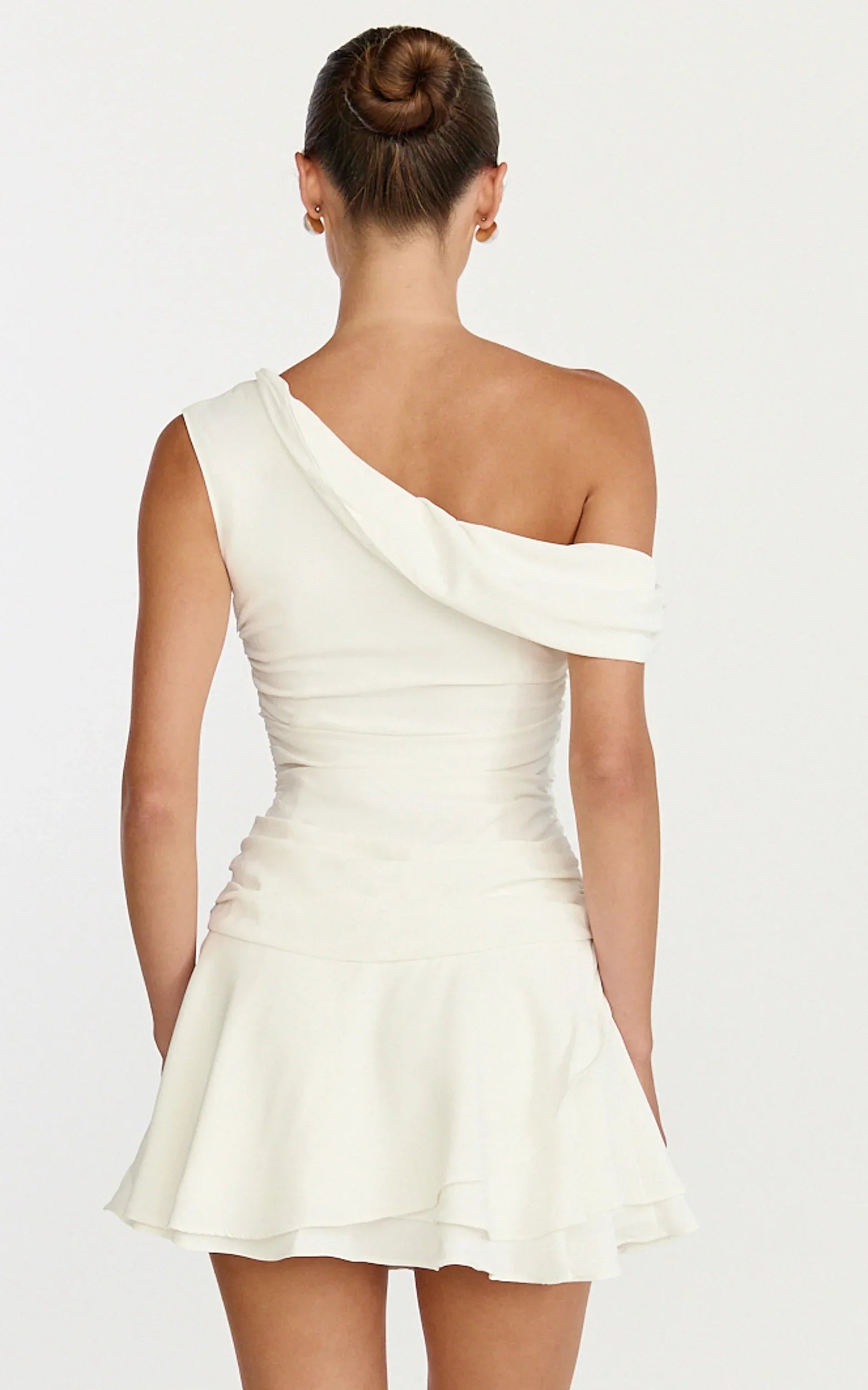 Vega Mini Dress Off Shoulder Drop Waist Dress in White