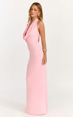 Sylvana Maxi Dress Cowl Halter Neck Bodycon Dress in Baby Pink