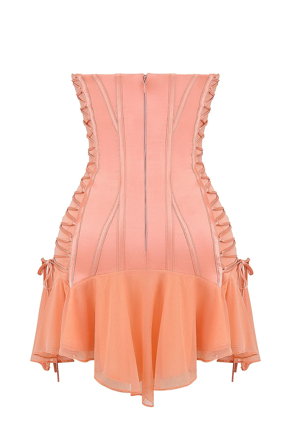 sorbet satin strapless mini dress