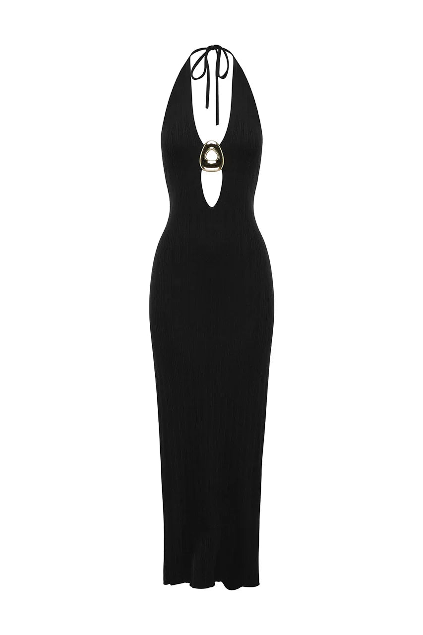 LILABELLE HALTER KNIT MAXI DRESS BLACK