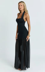 Barbara Maxi Dress Halter Scoop Neck Contrast Georgette Dress in Black