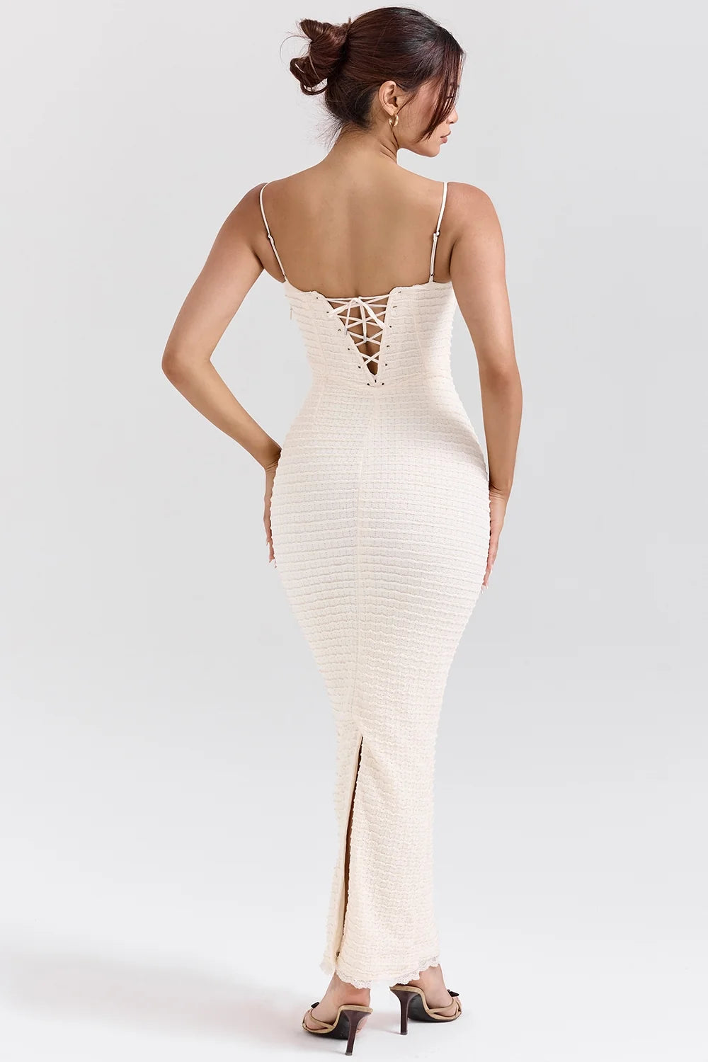 cream tea frill lace midi dress