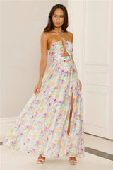 Hibiscus Hues Halter Maxi Dress Print