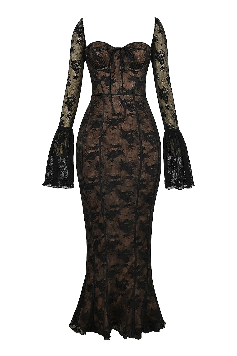 black long sleeve lace maxi dress