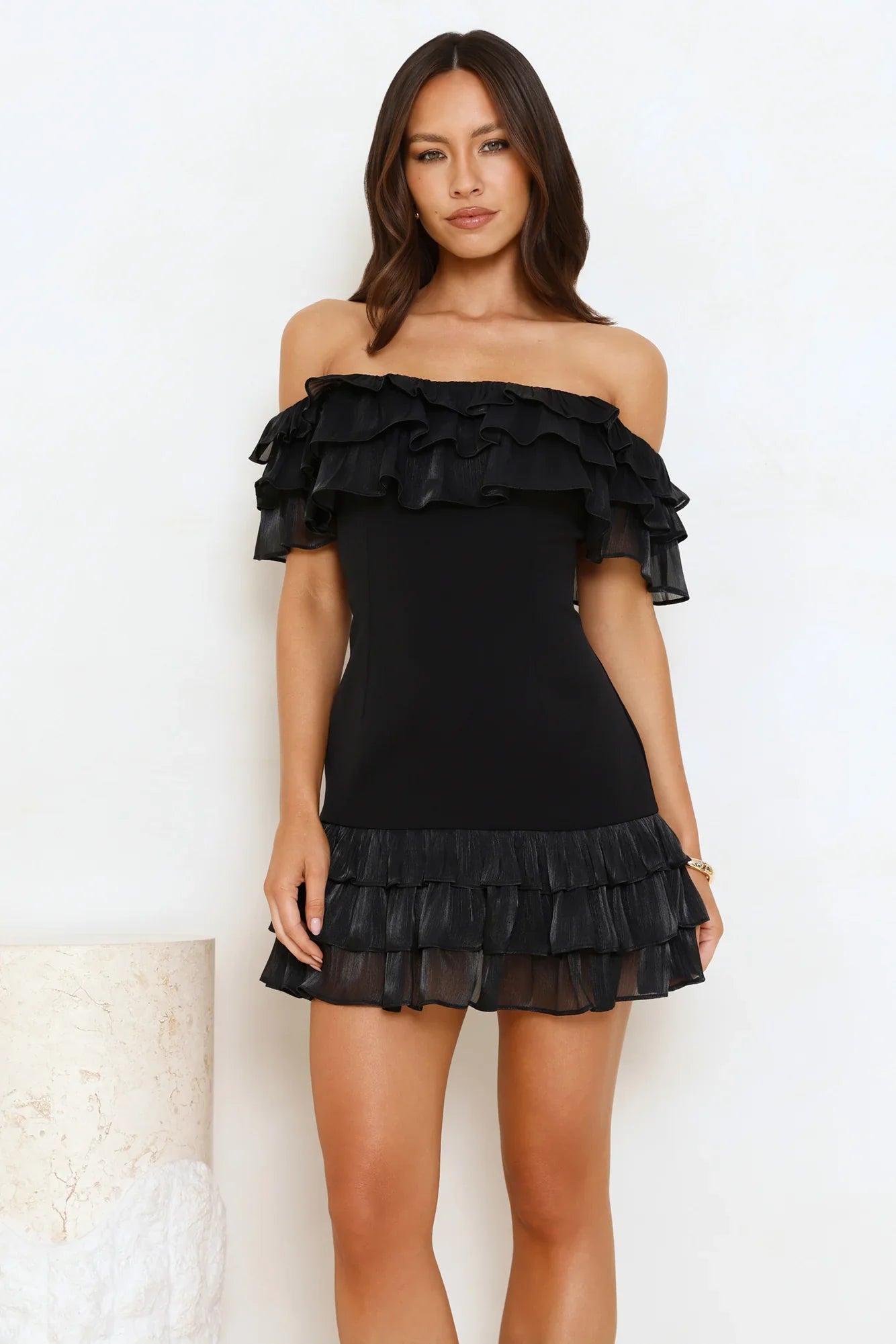 Sunset Elixir Off Shoulder Mini Dress Black