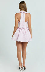 Maddy Mini Dress Square Neck Halter Fit And Flare Dress in Pink