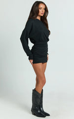 Alyce Mini Dress Long Sleeve One Shoulder Dress in Black