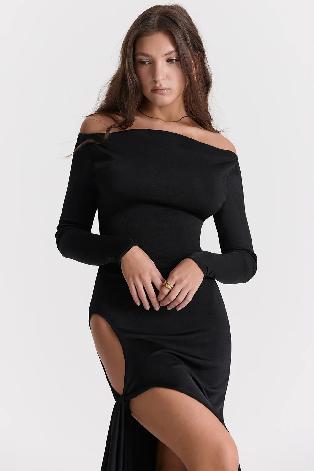 black cutout maxi dress