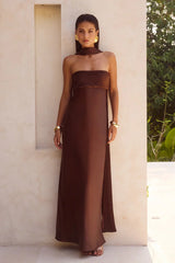 ELSA STRAPLESS SCARF MAXI DRESS CHOCOLATE