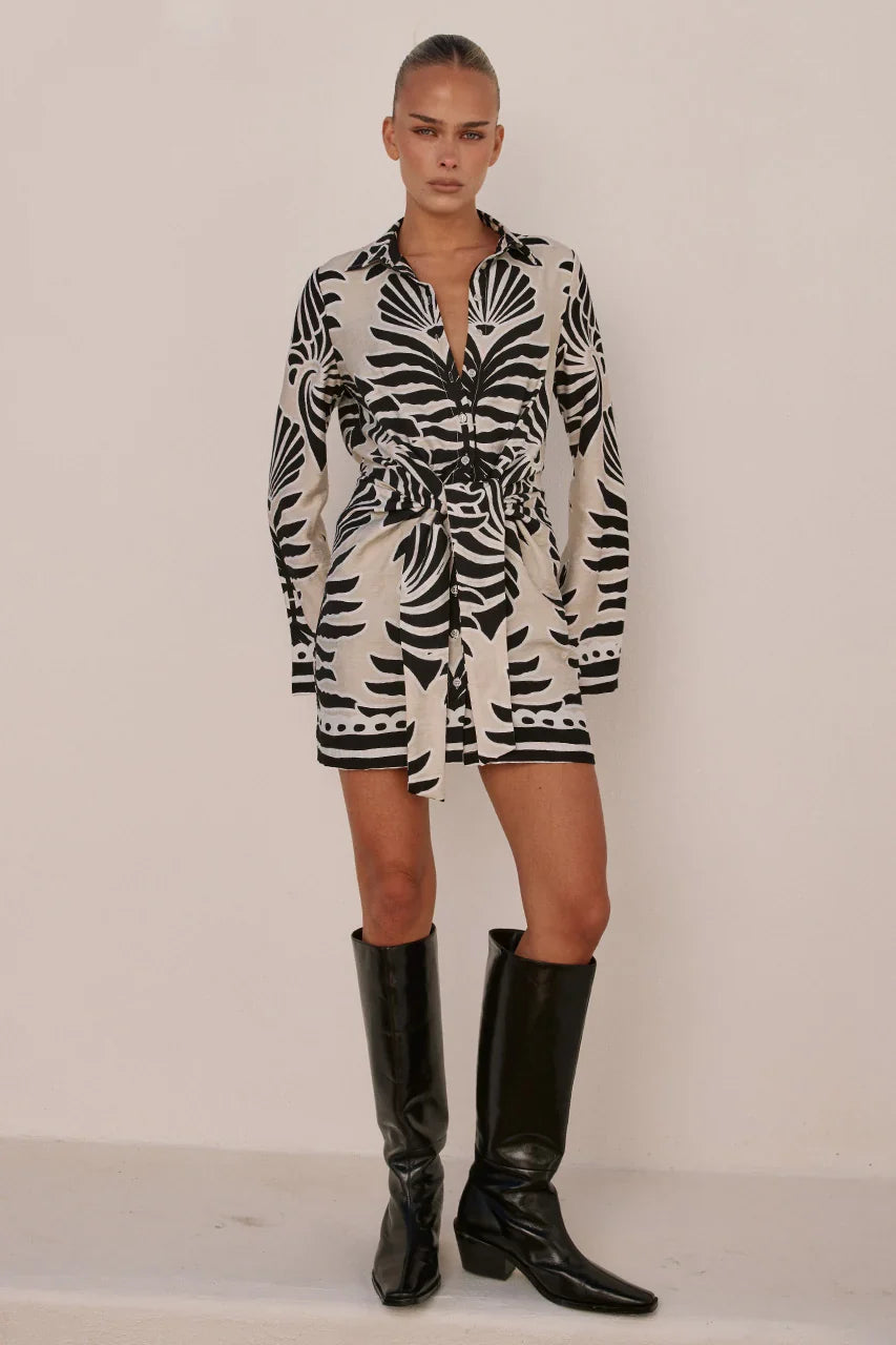 ARLETTE SLEEVED MINI DRESS BRODIE SAND