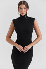 black cashmere blend turtle neck midi dress
