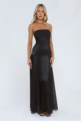Statement Shine Strapless Satin Maxi Dress Black