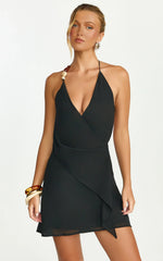 Audrey Mini Dress Halter V Neck Dress in Black