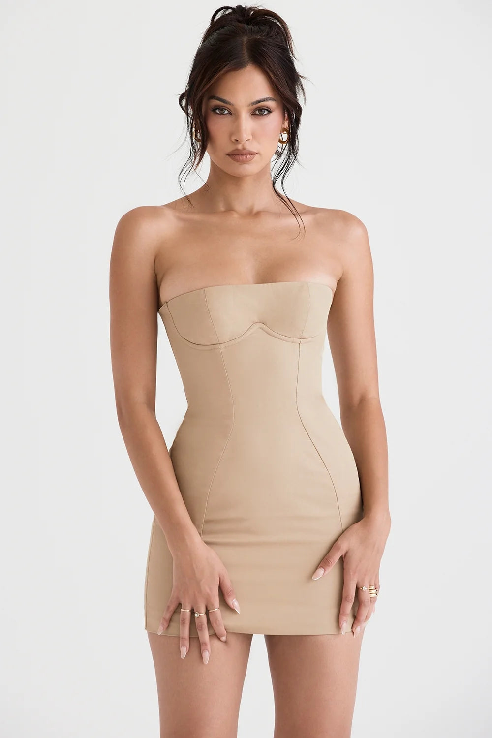 stone strapless mini dress