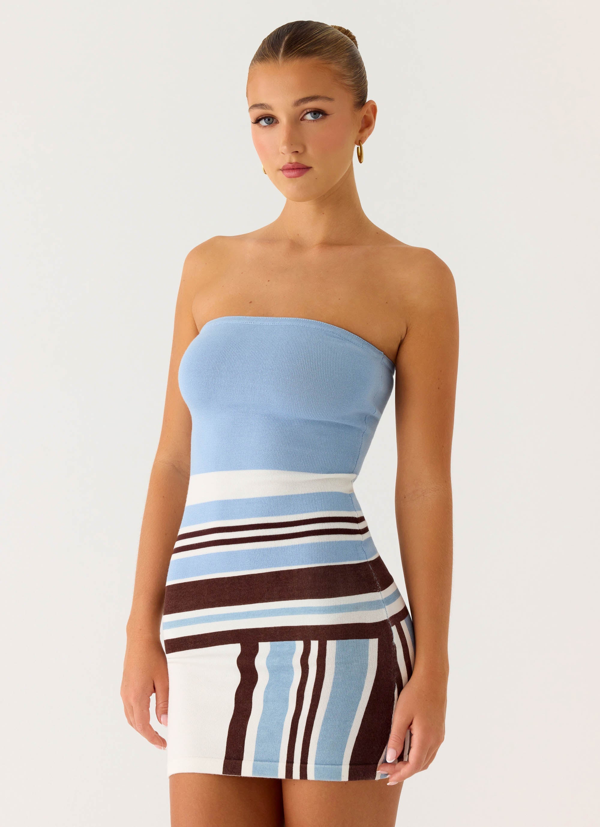 Straight Lines Mini Dress Blue Stripe