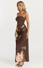 Onyx Midi Dress Floral Print Cowl Drop Waist Skirt Dress in Onyx Floral Print