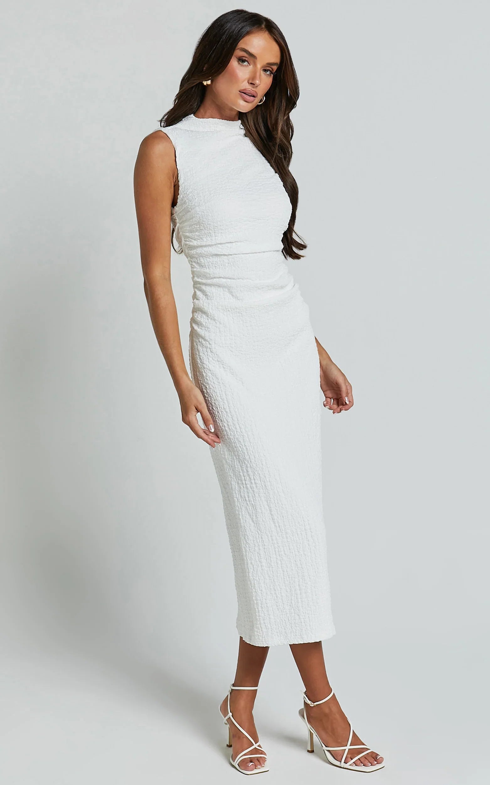 Aleks Midi Dress High Neck Bodycon Dress in Off White