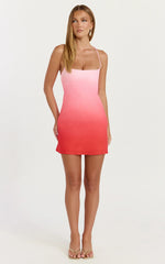 Lolly Mini Dress Cowl Back Lace Up Dress in Blush Ombre Print