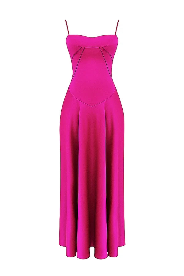 fuchsia lace up maxi dress