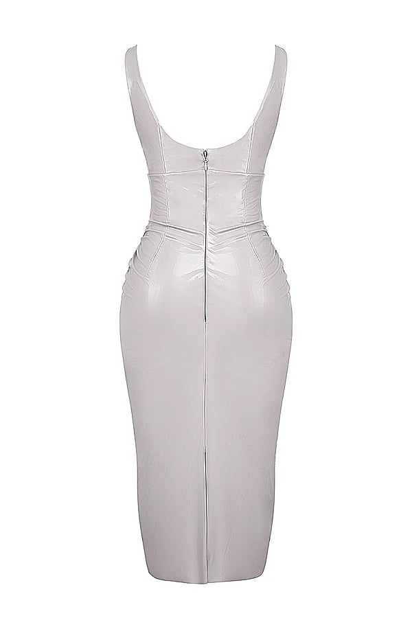 violet ice vinyl midi dress