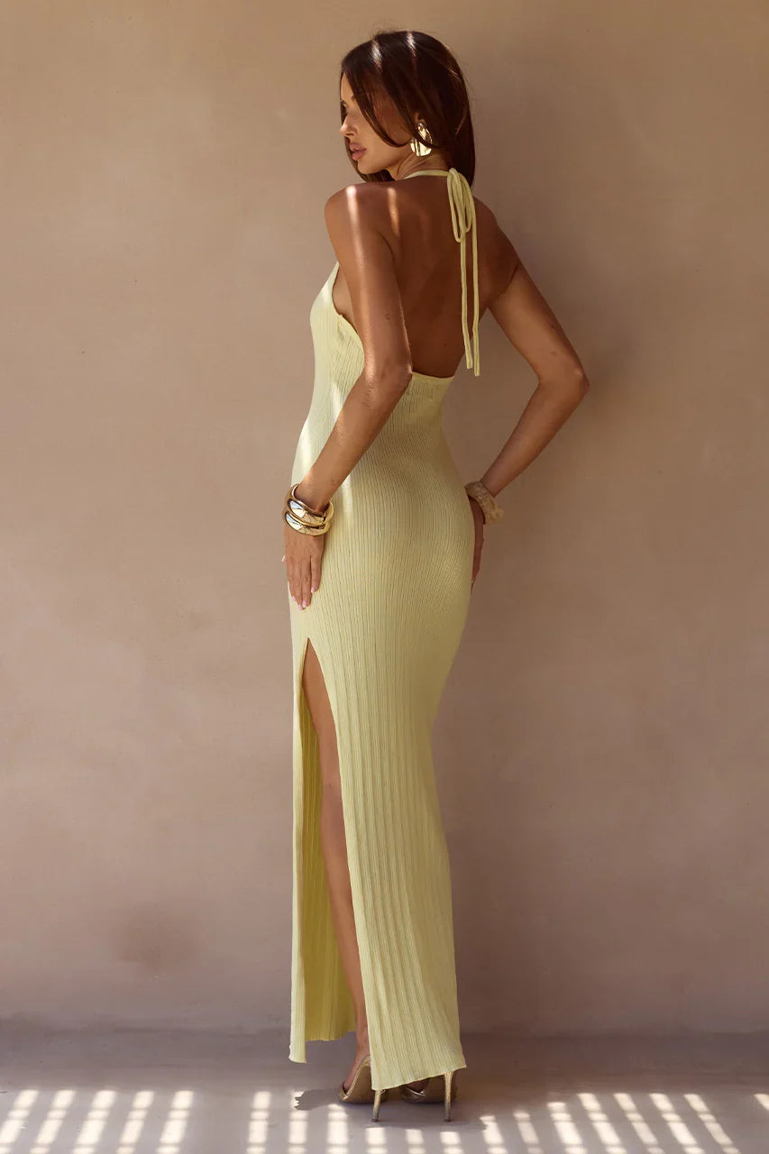 LILABELLE HALTER KNIT MAXI DRESS LEMON