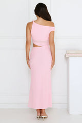 Shimmering Edge Off Shoulder Mesh Maxi Dress Pink