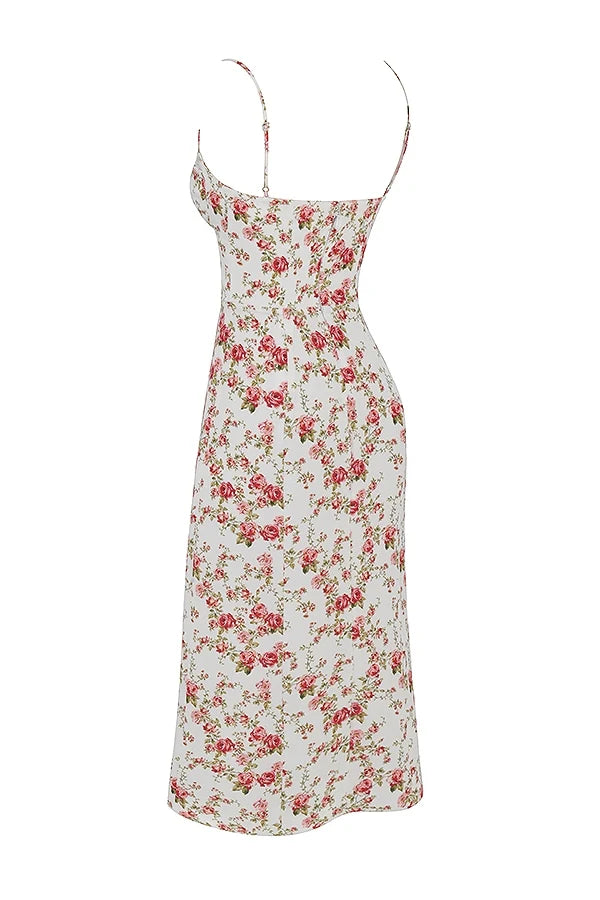 rose print corset midi sundress