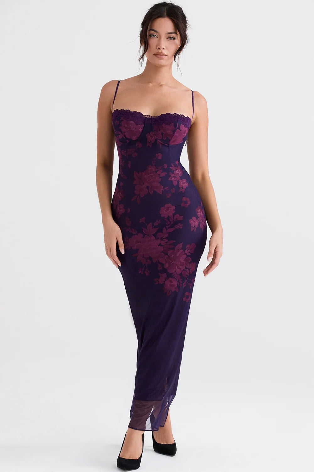 grape floral print maxi dress