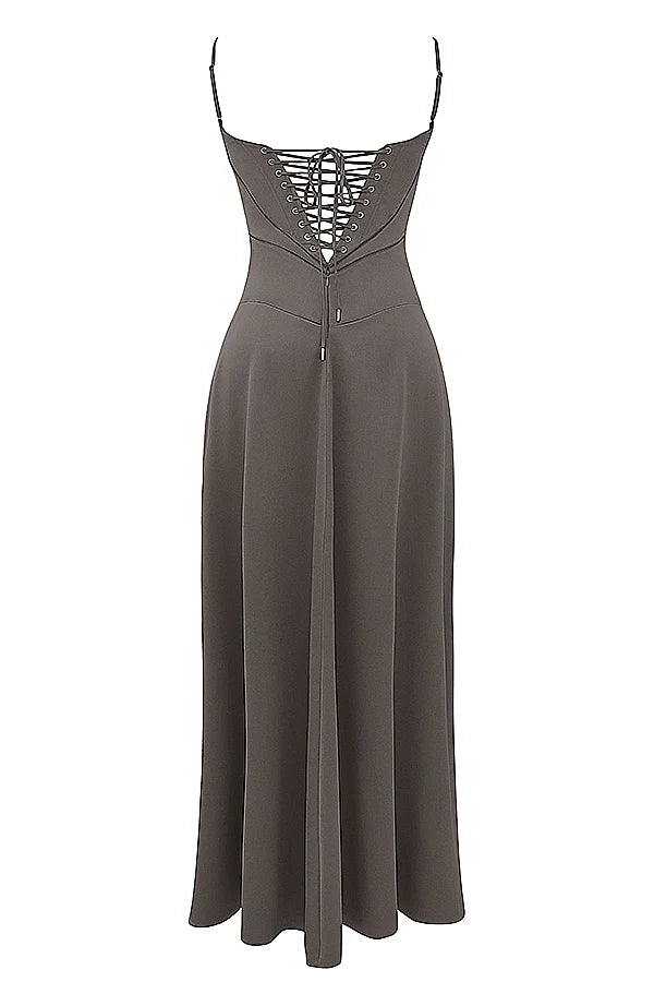 smoke lace up maxi dress