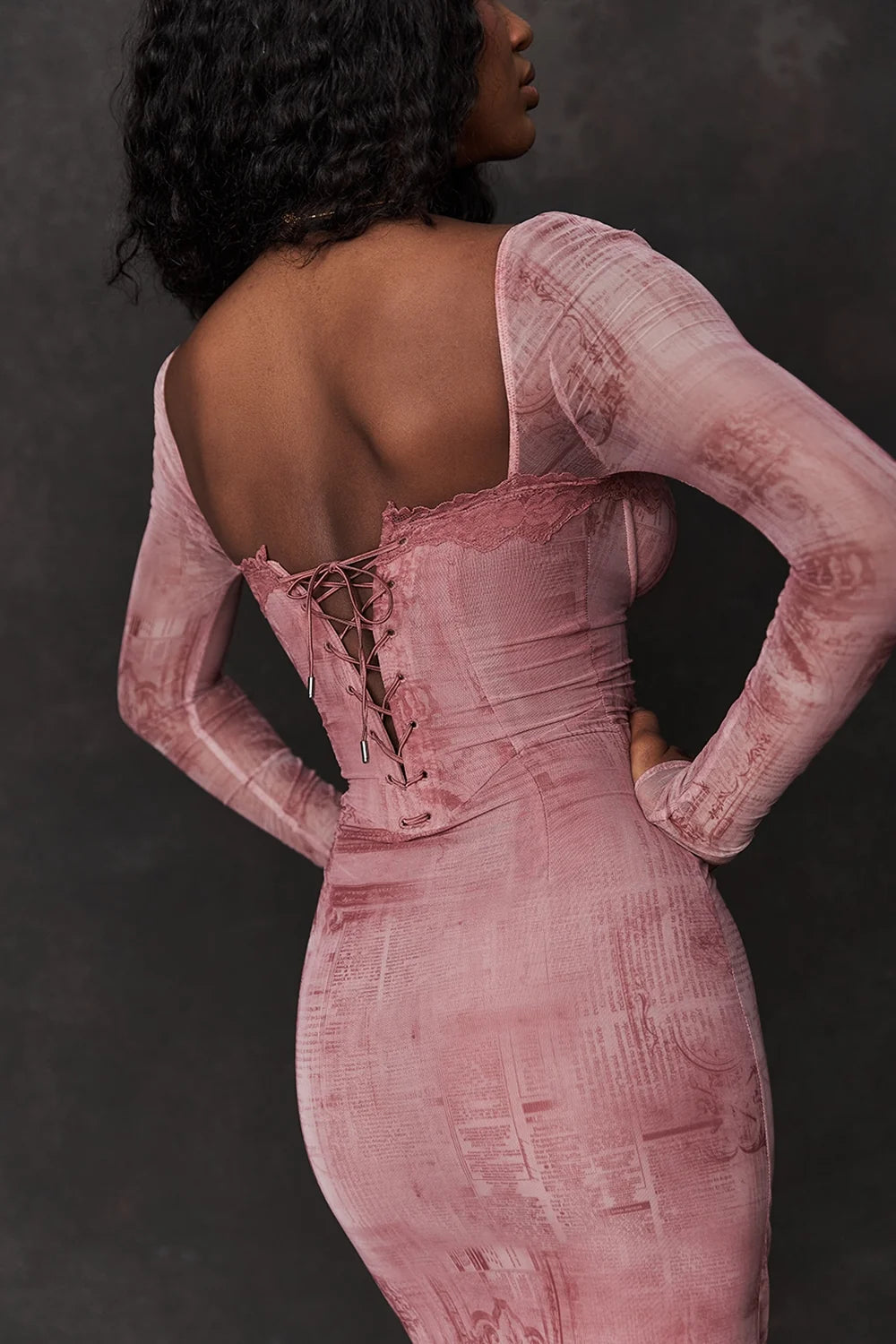 pink print corset dress