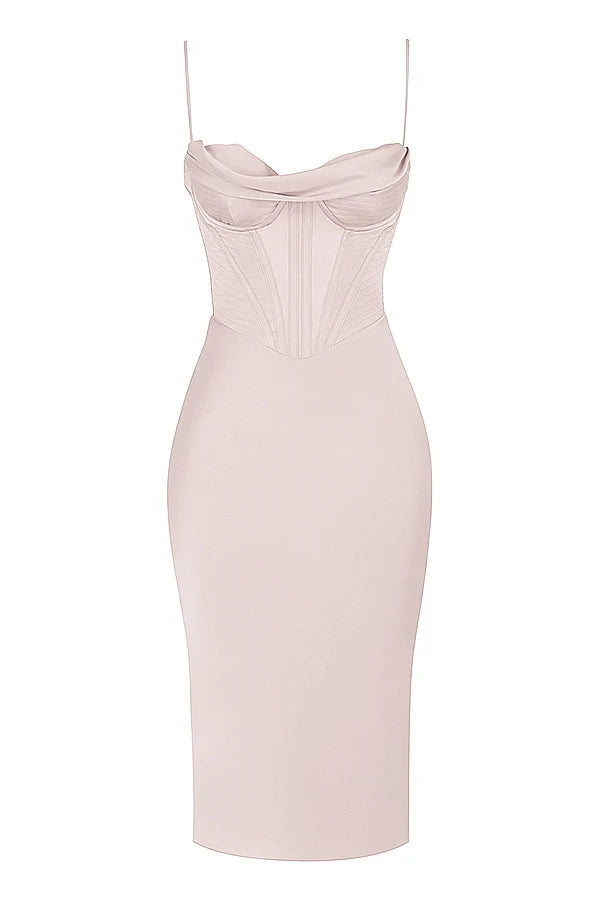 crystal satin corset midi dress