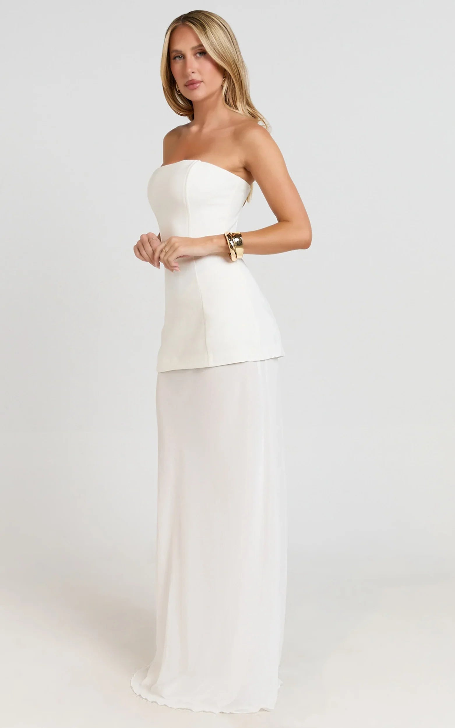 Keyla Maxi Dress Strapless Contrast Skirt Dress in Ivory