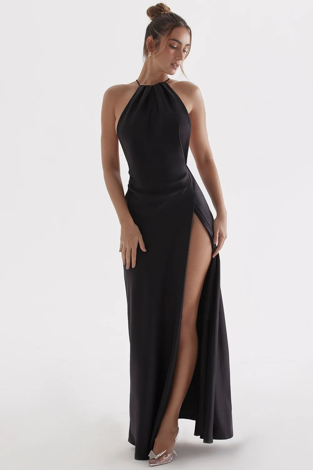 black thigh slit maxi dress