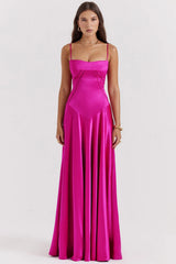 fuchsia lace up maxi dress