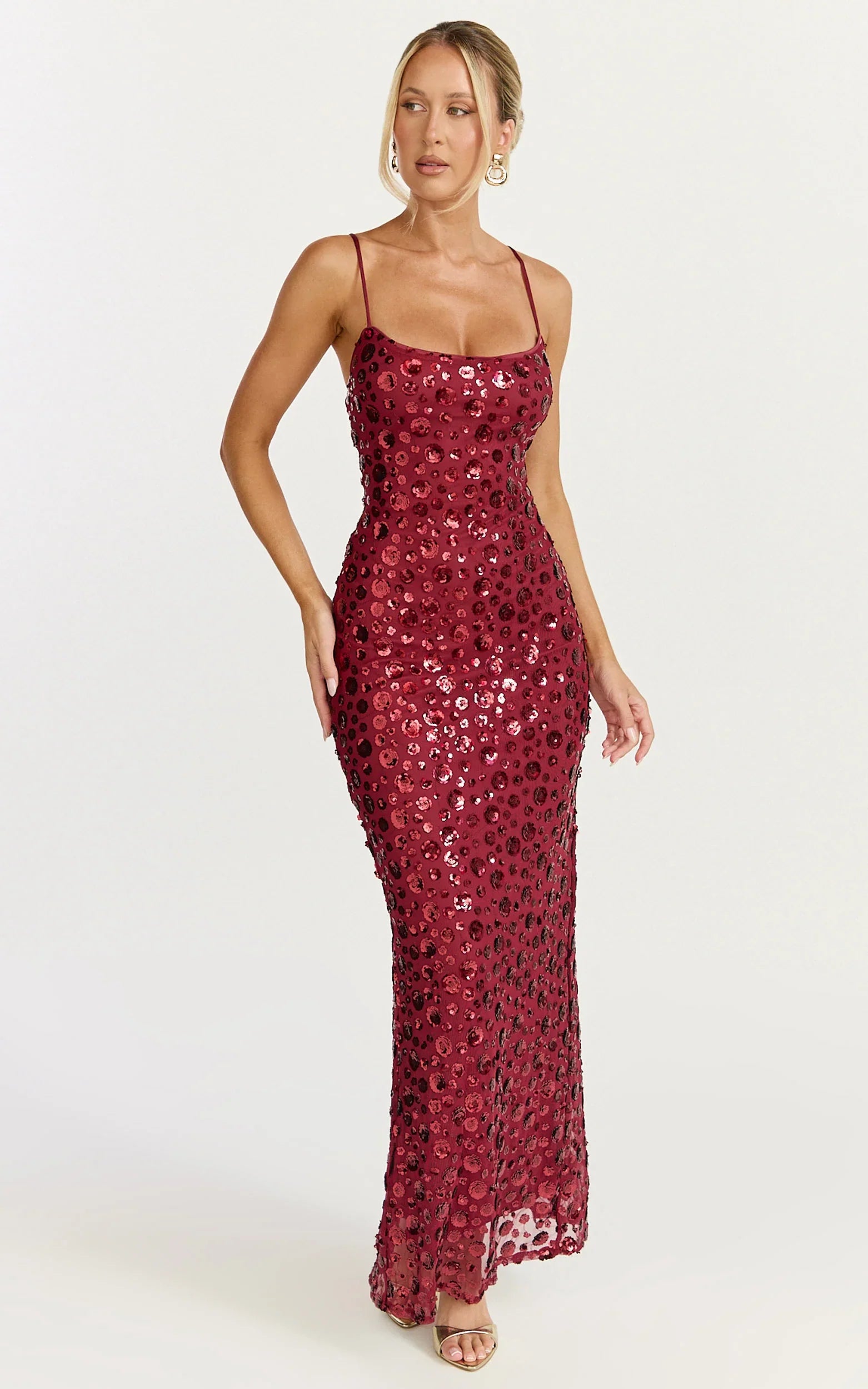 Blaze Maxi Dress Backless Sequin Dress in Wine