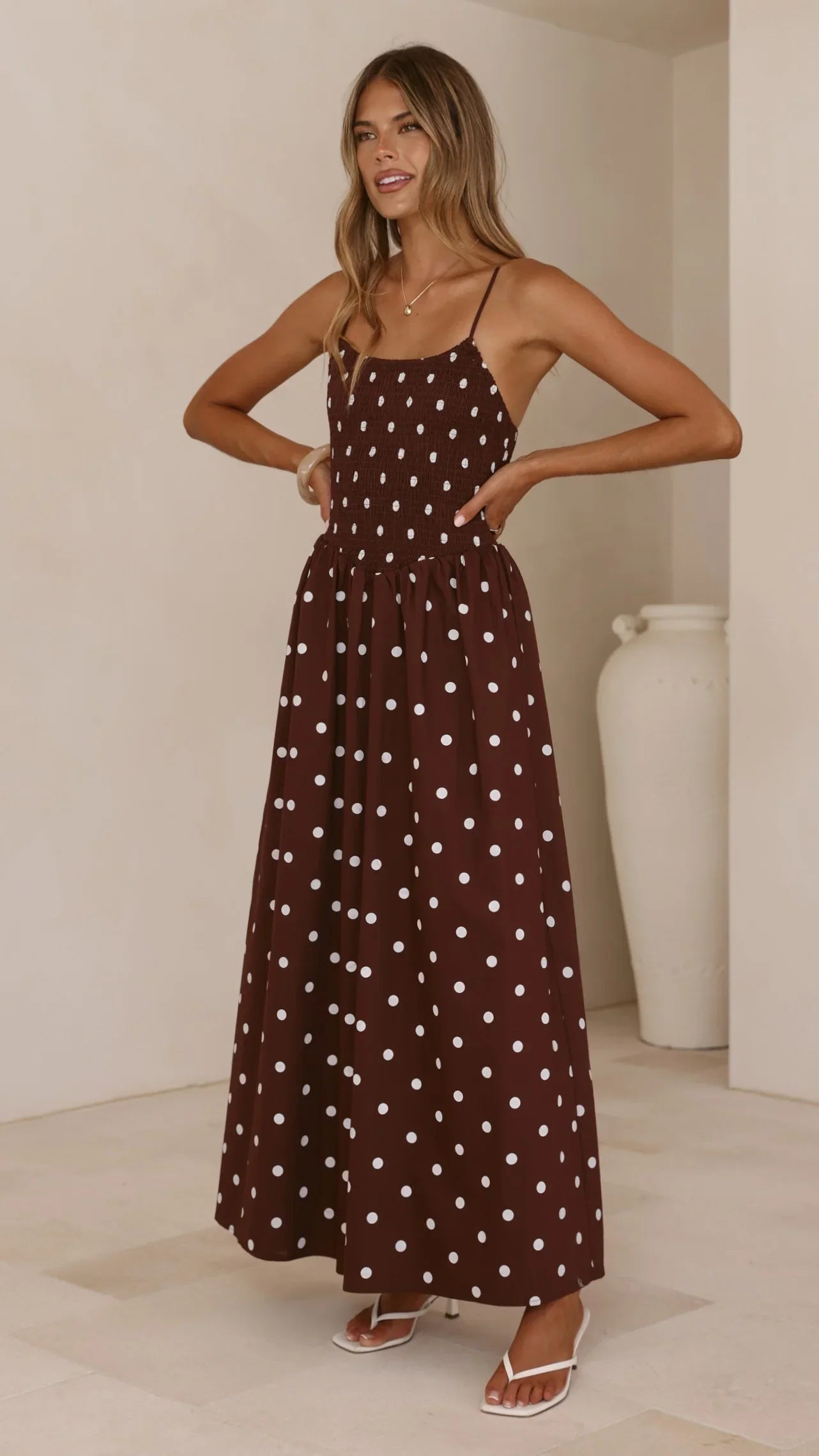 Gena Maxi Dress Chocolate Polka