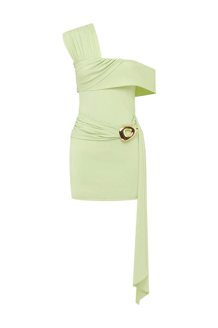 KASSI ONE SHOULDER MINI DRESS KEY LIME