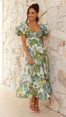 Balthazar Maxi Dress Green Blue Print