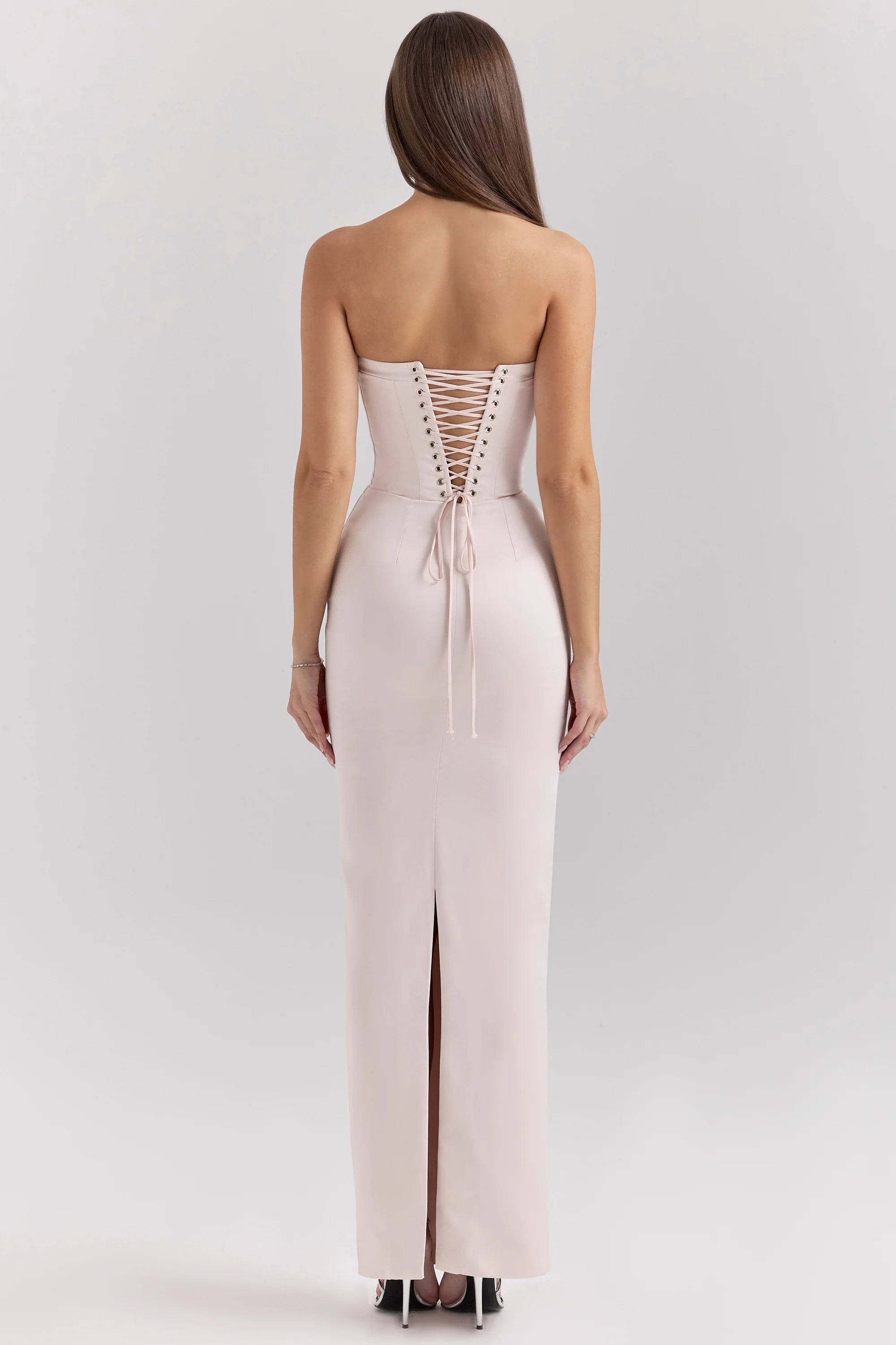 blush satin midi dress
