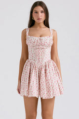 white rosebud print cotton mini dress