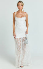 Alana Maxi Dress Lace Sequin Cowl Neck Dress in White