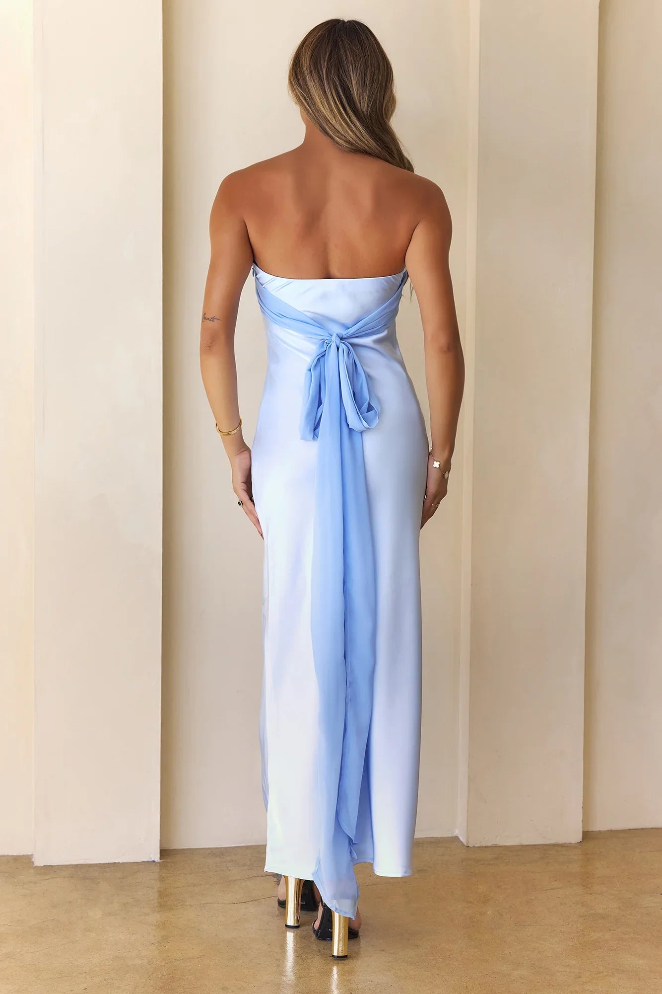 Queen Of Style Strapless Satin Maxi Dress Blue