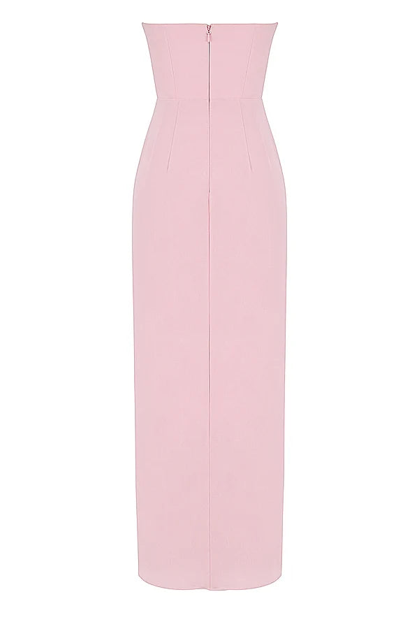 pink quartz georgette strapless gown