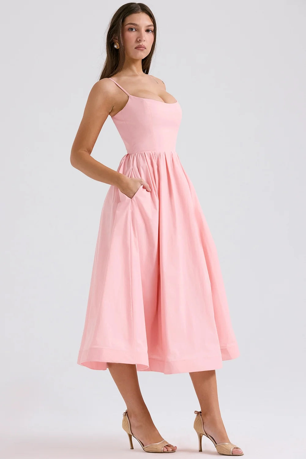 rose pink cotton corset sundress