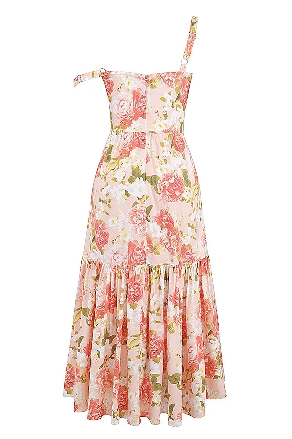 pink peony print cotton midi sundress