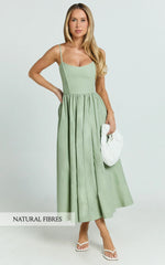 Braelyn Midi Dress Scoop Neck Flare Dress in Sage