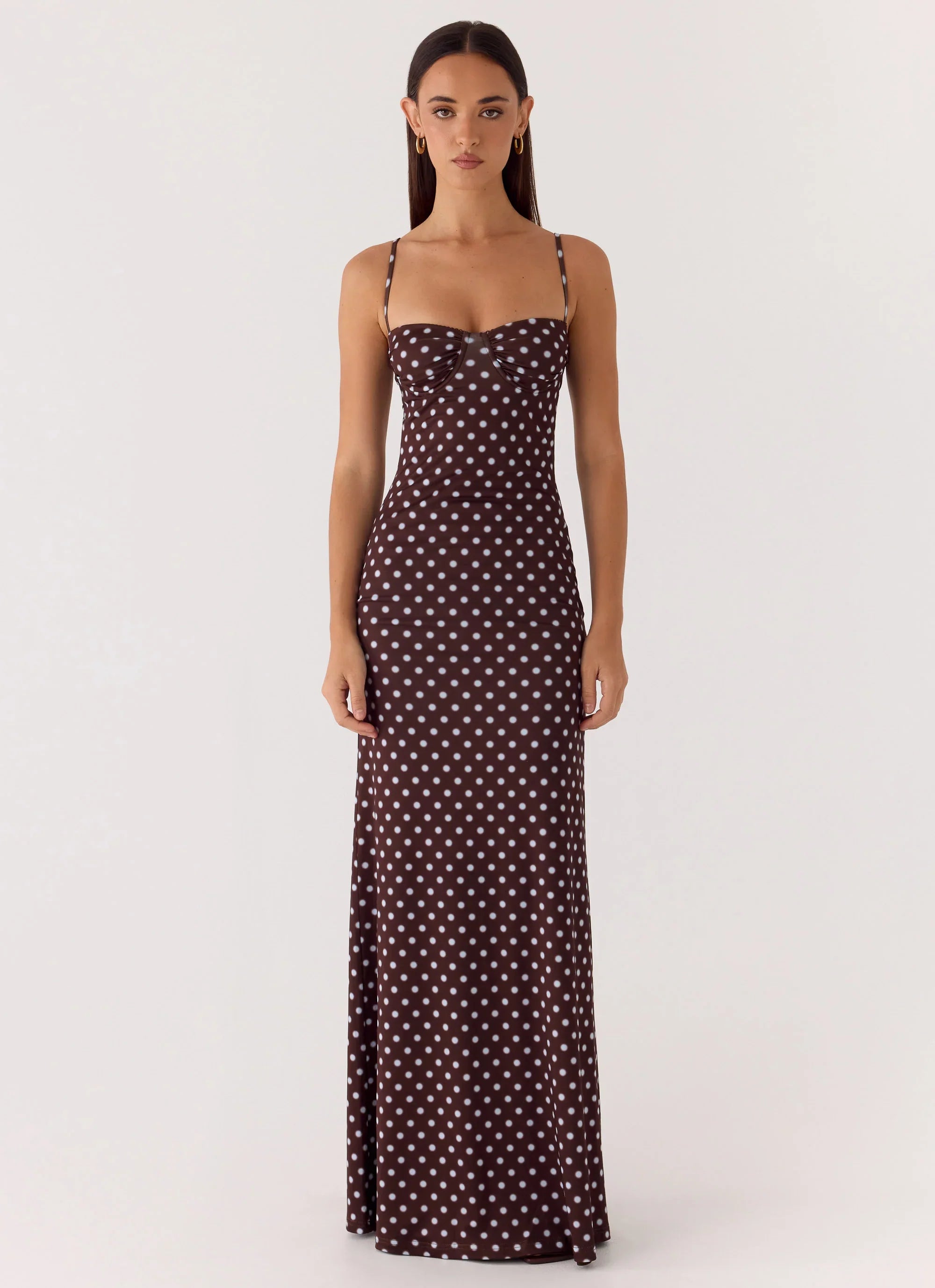 Vamonos Maxi Dress Chocolate Blue Dot
