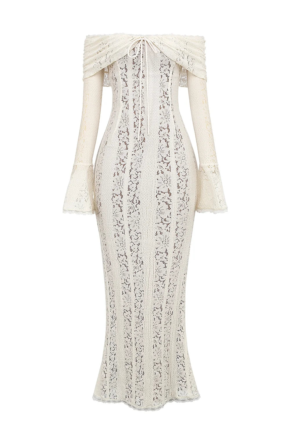 vintage cream floral lace off shoulder maxi dress