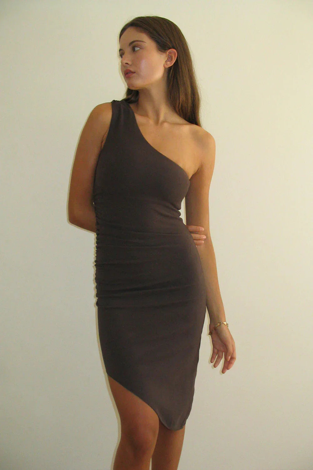 Chance One Shoulder Asymmetrical Dress Creme Brulee