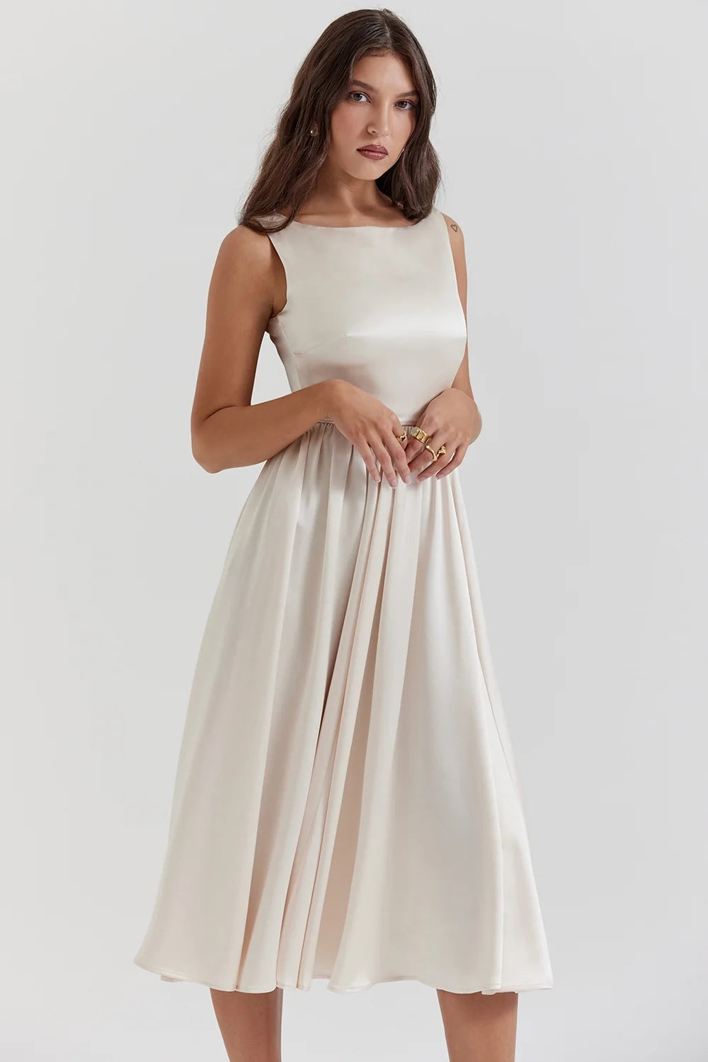 vintage cream midi dress